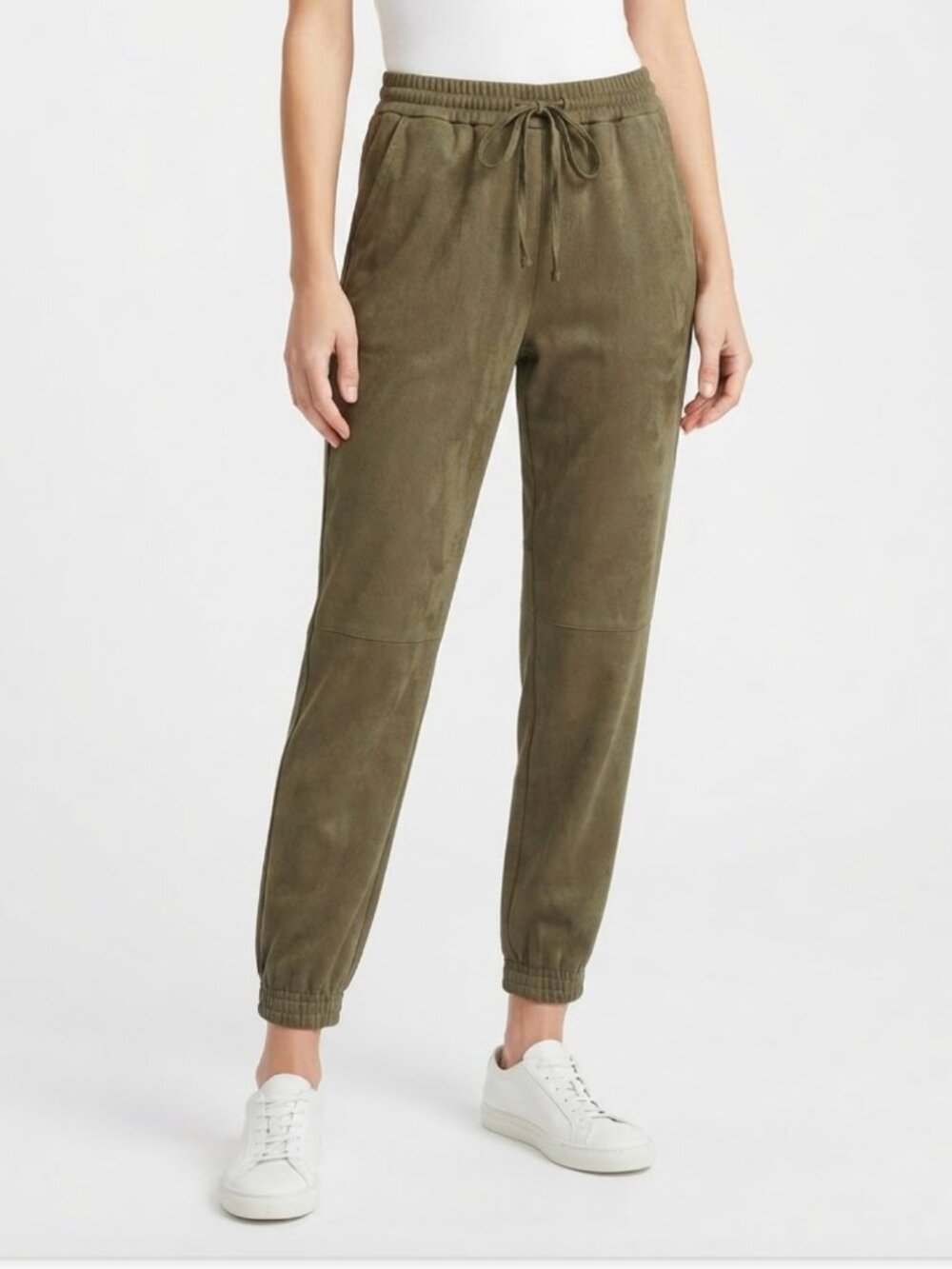 Happily Grey Faux Suede Jogger Medium Green Earthy Stretchy Utility Streetwear